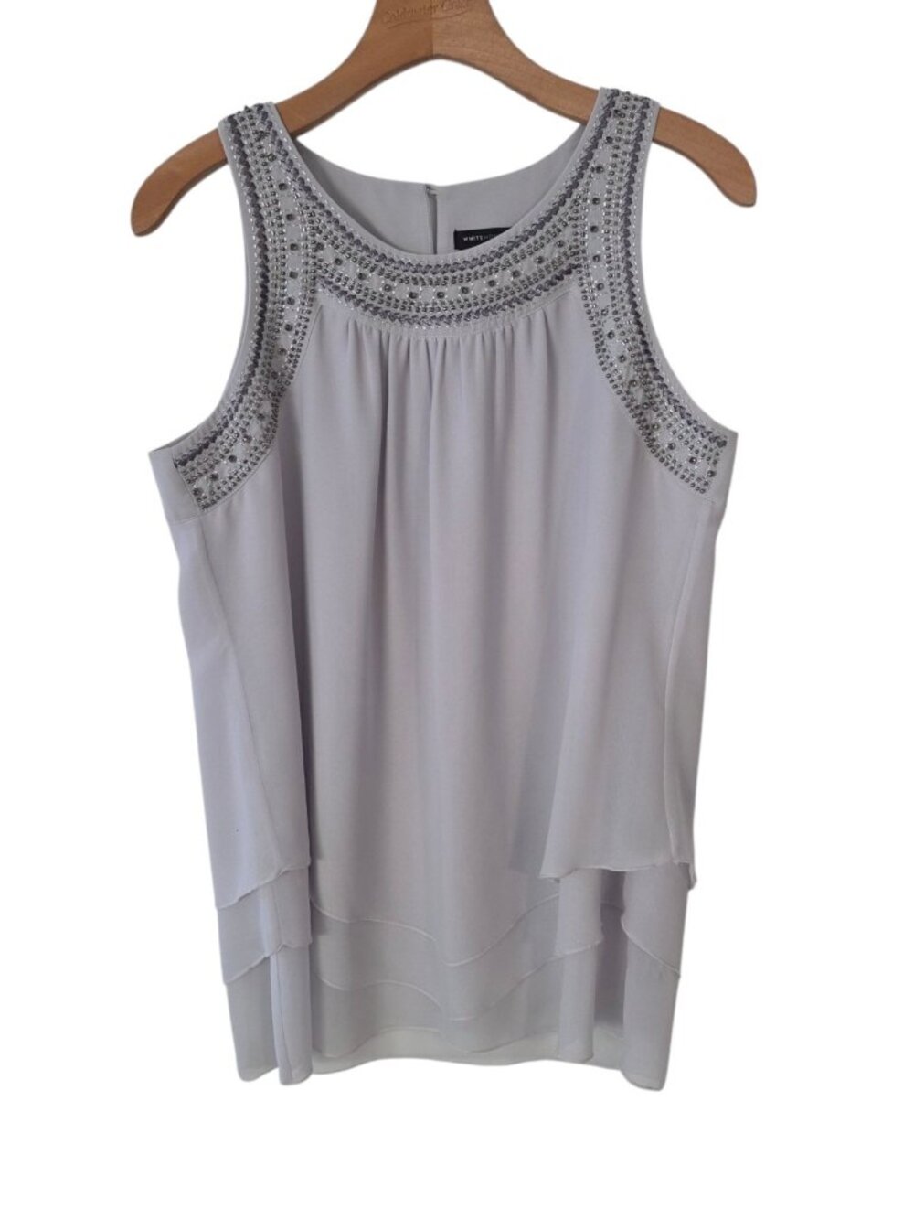 White House Black Market Embellished Neckline Top Blouse Womens Size Small